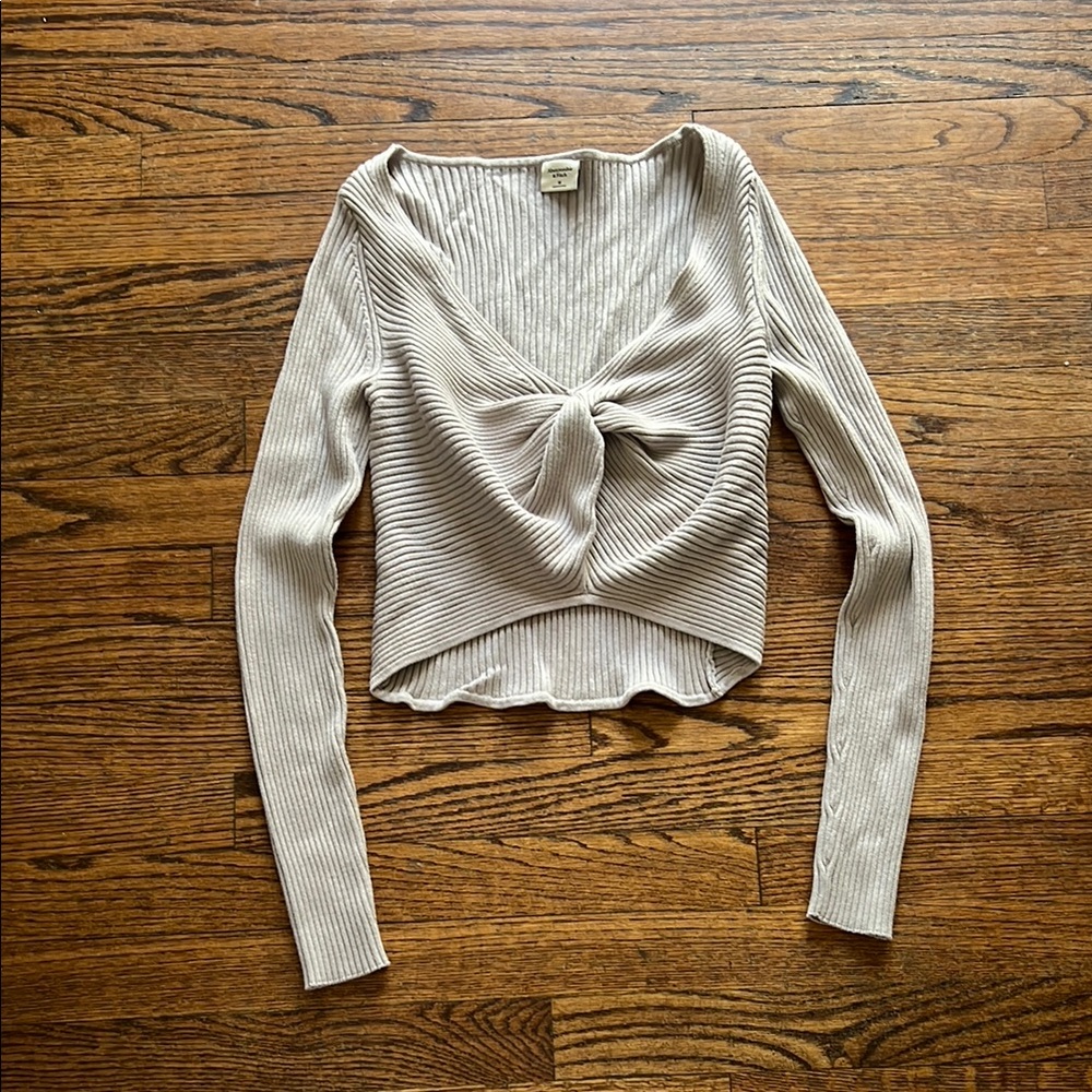 Cream Ribbed Long Sleeve Top